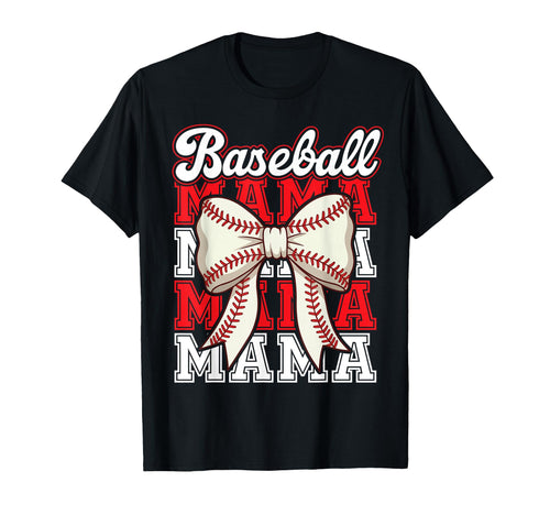 Baseball Mama Mom Ball Bow Proud T-Shirt - Custom Art Print Men Women - T-Shirt, Sweatshirt, Hoodie