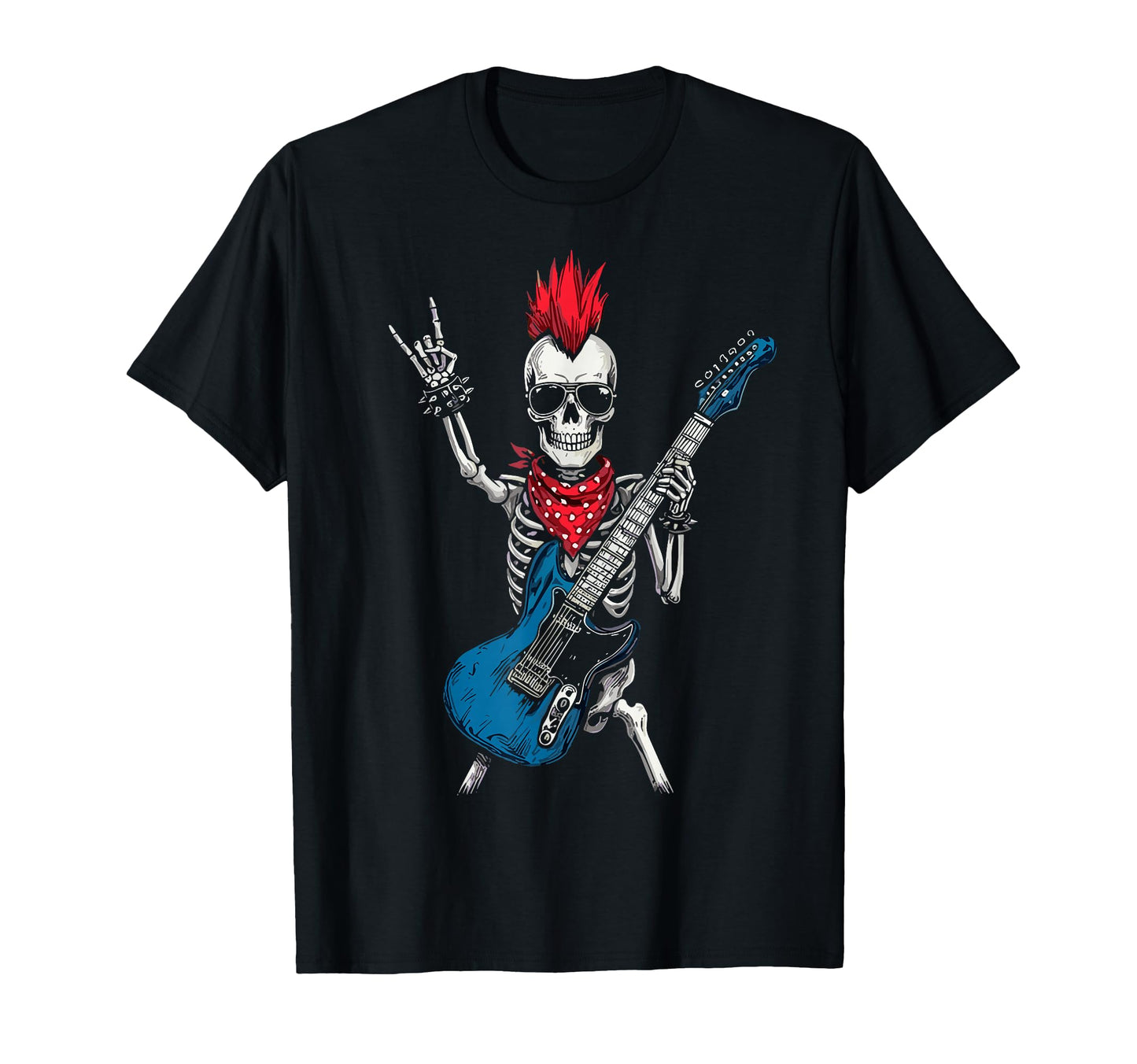 Funny Skeleton Playing Guitar Usa T-Shirt - Minimalist Print Unisex - T-Shirt, Sweatshirt, Hoodie