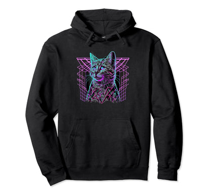 Vaporwave Aesthetic Cat Hoodie - Graphic Print Unisex - T-Shirt, Sweatshirt, Hoodie