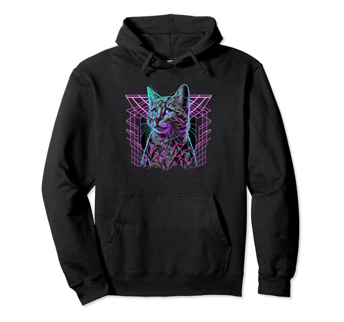 Vaporwave Aesthetic Cat Hoodie - Graphic Print Unisex - T-Shirt, Sweatshirt, Hoodie