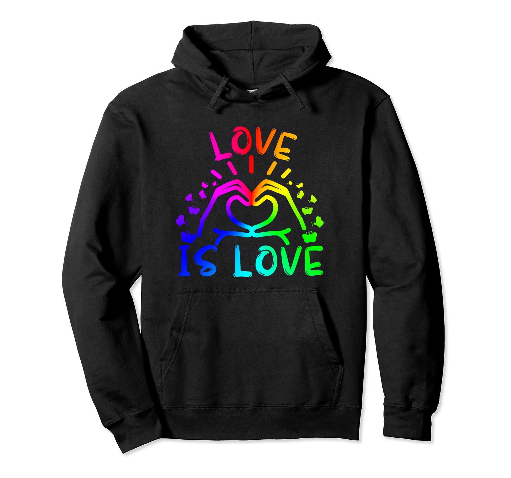 Love Is Love Rainbow Heart Butterflies Hoodie - Graphic Print for Adults - T-Shirt, Sweatshirt, Hoodie