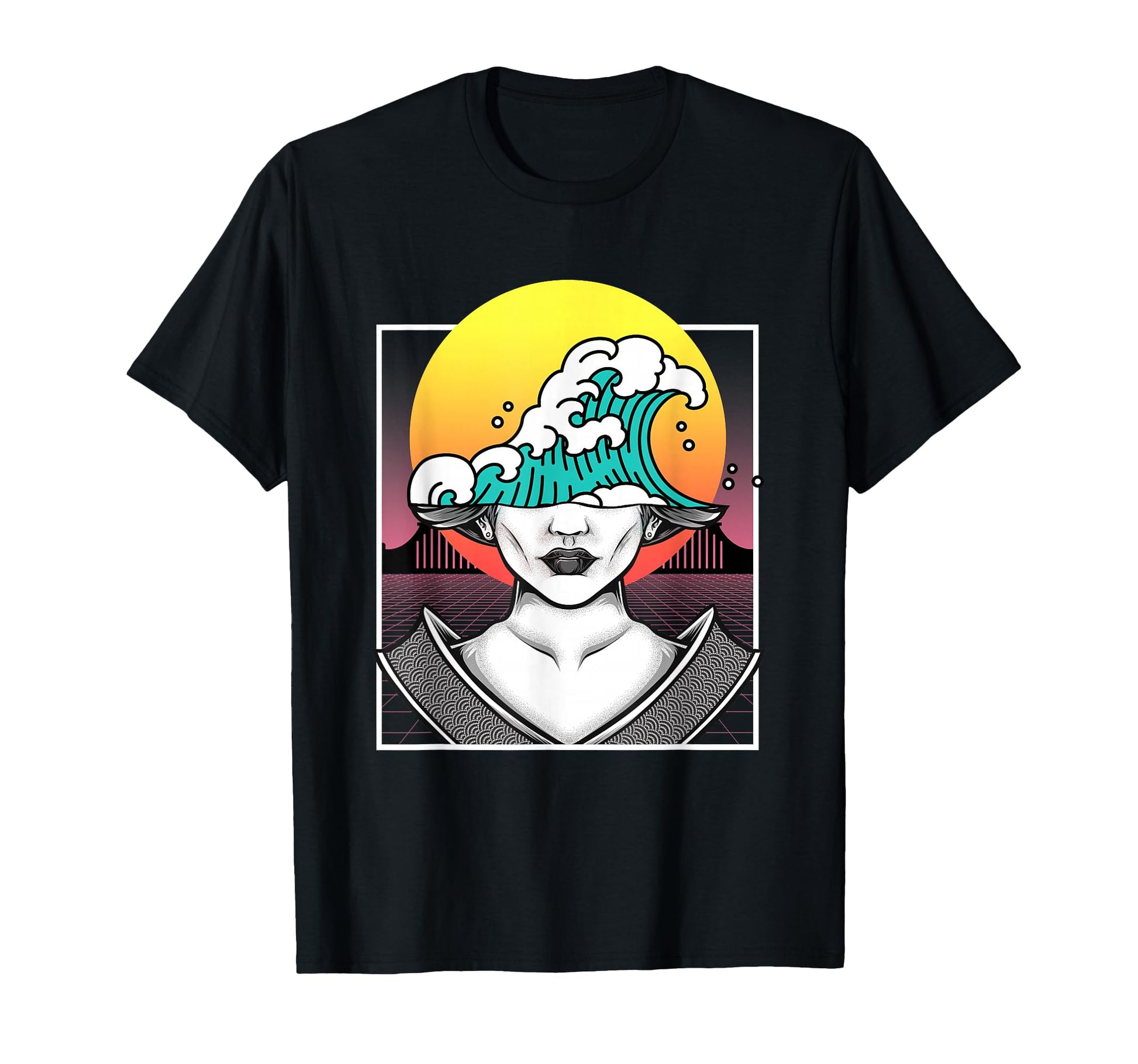 Geisha Kanagawa Wave Vaporwave Japan T-Shirt - Aesthetic Graphic Men Women - T-Shirt, Sweatshirt, Hoodie