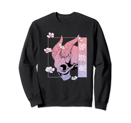Japan Demon Oni Skull Otaku 90S Sweatshirt - Aesthetic Graphic for Adults - T-Shirt, Sweatshirt, Hoodie