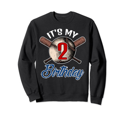 Its My 2 Birthday Baseball Player Sweatshirt - Novelty Apparel for Adults - T-Shirt, Sweatshirt, Hoodie