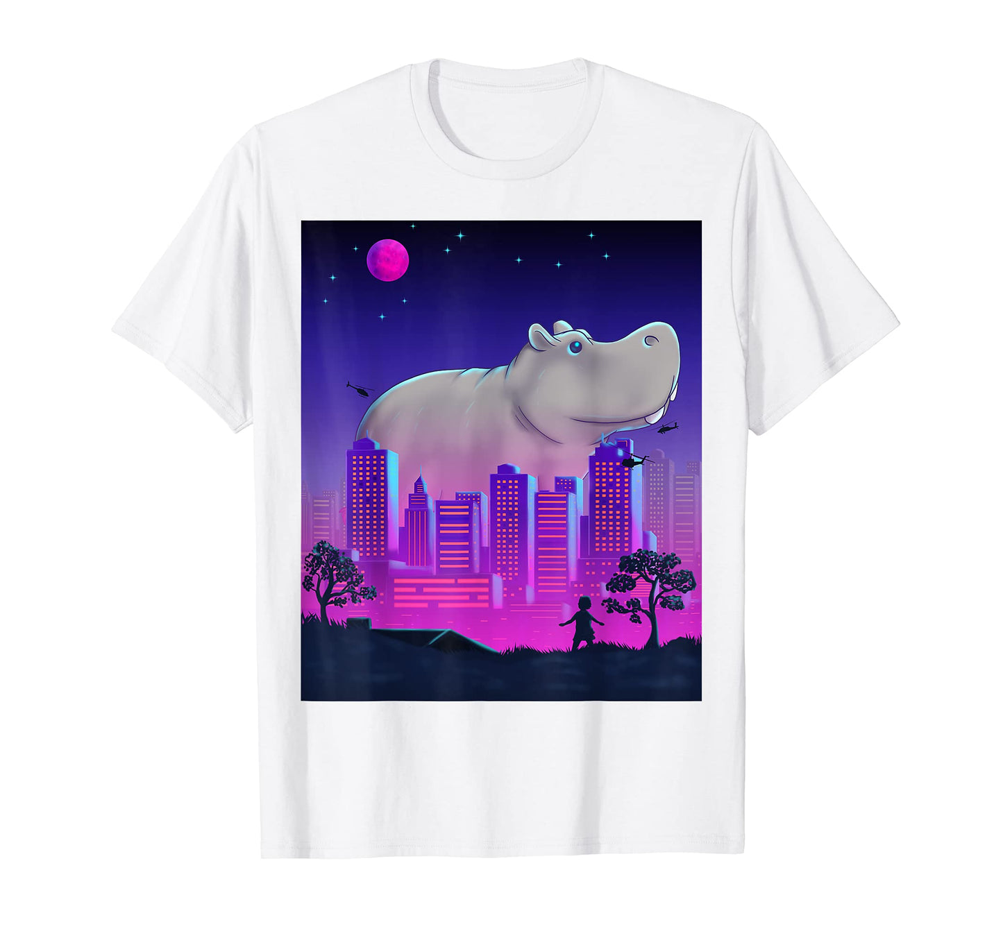 Giant Hippopotamus Hippo Vaporwave T-Shirt - Casual Everyday Wear Unisex - T-Shirt, Sweatshirt, Hoodie