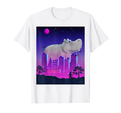 Giant Hippopotamus Hippo Vaporwave T-Shirt - Casual Everyday Wear Unisex - T-Shirt, Sweatshirt, Hoodie