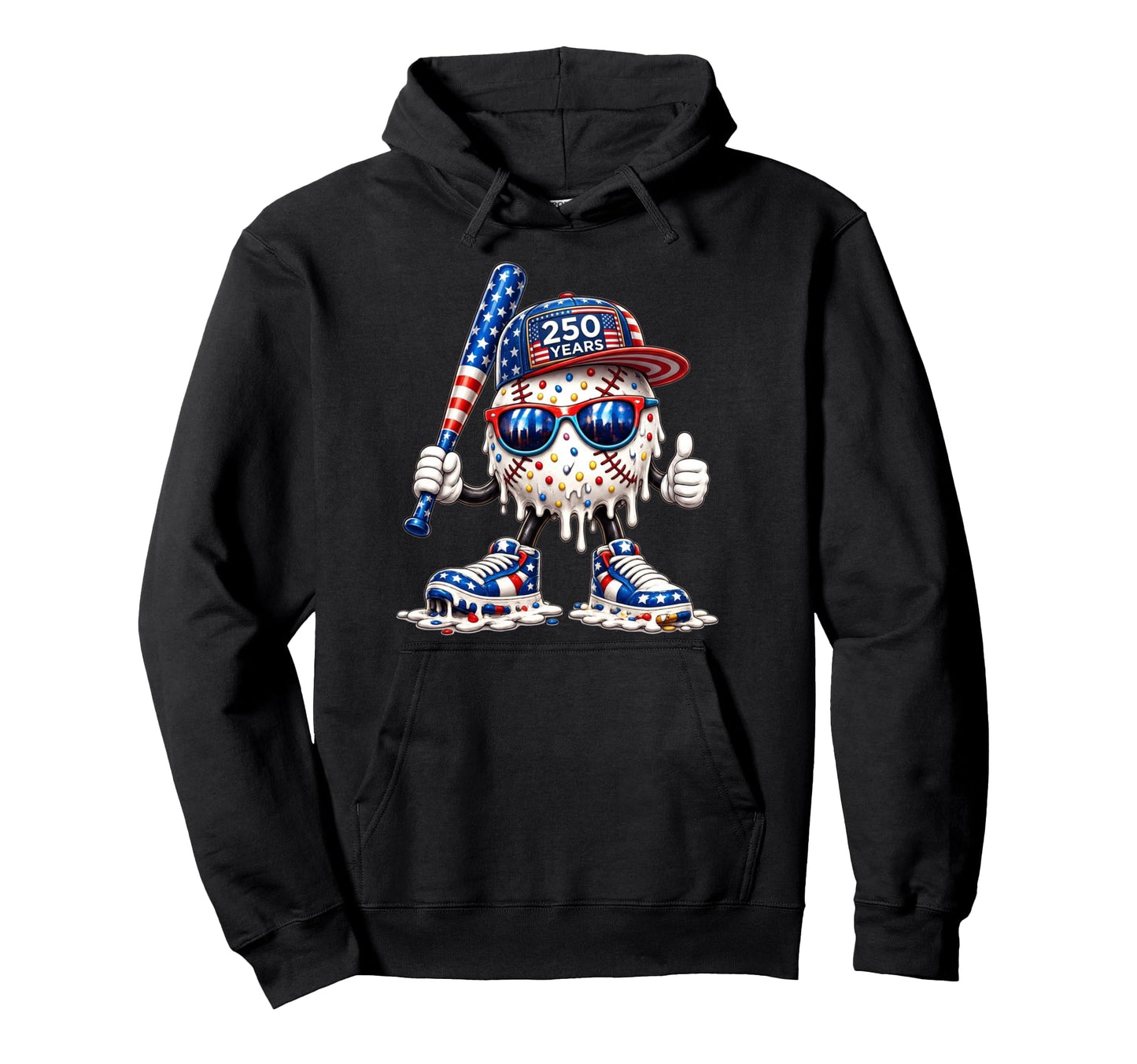 250 Years Baseball Ice Cream Drip 4Th Hoodie - Aesthetic Graphic for Adults - T-Shirt, Sweatshirt, Hoodie