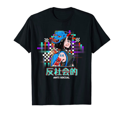 Antisocial Japanese Text Vaporwave T-Shirt - Unique Graphic Men Women - T-Shirt, Sweatshirt, Hoodie