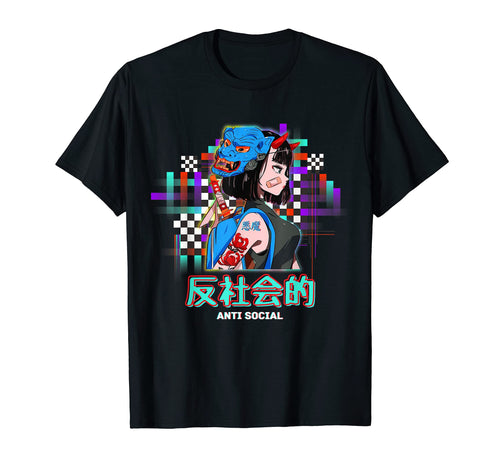 Antisocial Japanese Text Vaporwave T-Shirt - Unique Graphic Men Women - T-Shirt, Sweatshirt, Hoodie