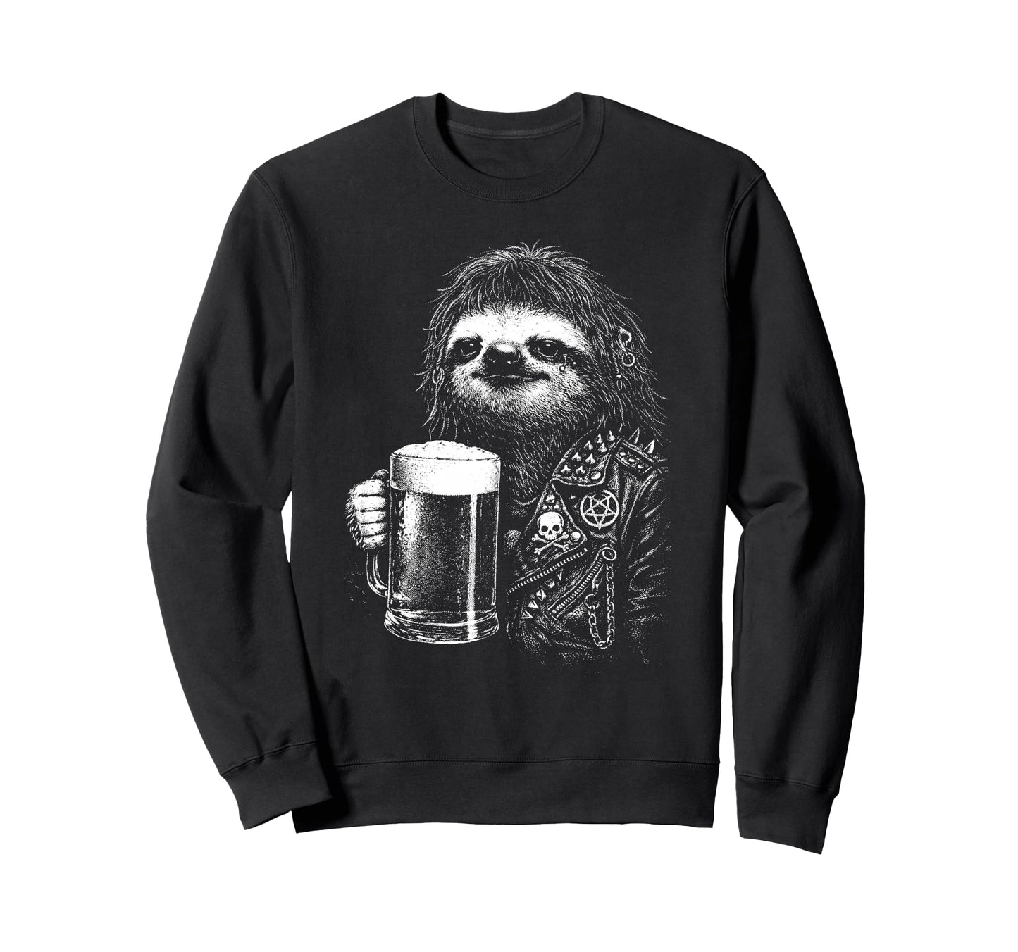 Heavy Sloth Beer Mug Punk Rocker Sweatshirt - Minimalist Print Men Women - T-Shirt, Sweatshirt, Hoodie