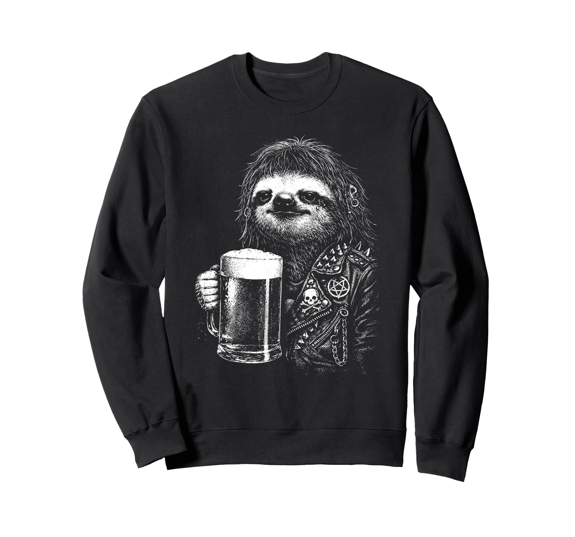 Heavy Sloth Beer Mug Punk Rocker Sweatshirt - Minimalist Print Men Women - T-Shirt, Sweatshirt, Hoodie