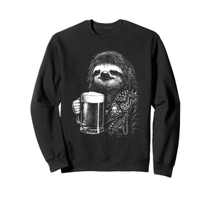 Heavy Sloth Beer Mug Punk Rocker Sweatshirt - Minimalist Print Men Women - T-Shirt, Sweatshirt, Hoodie