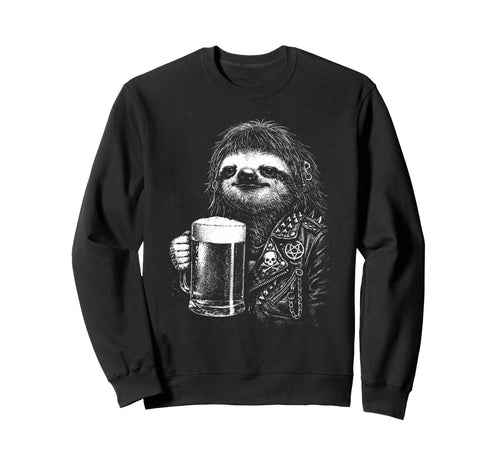 Heavy Sloth Beer Mug Punk Rocker Sweatshirt - Minimalist Print Men Women - T-Shirt, Sweatshirt, Hoodie