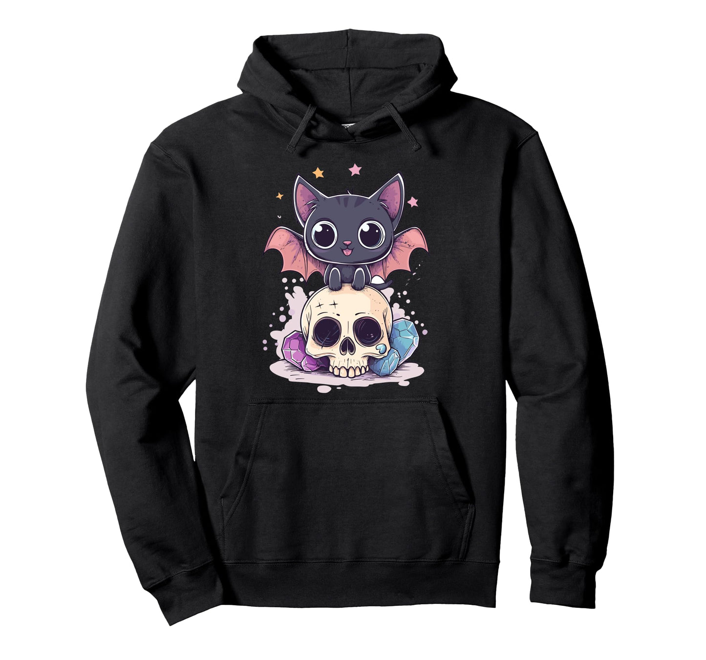 Pastel Goth Cat Bat Wings Skull Hoodie - Trendy Graphic Men Women - T-Shirt, Sweatshirt, Hoodie
