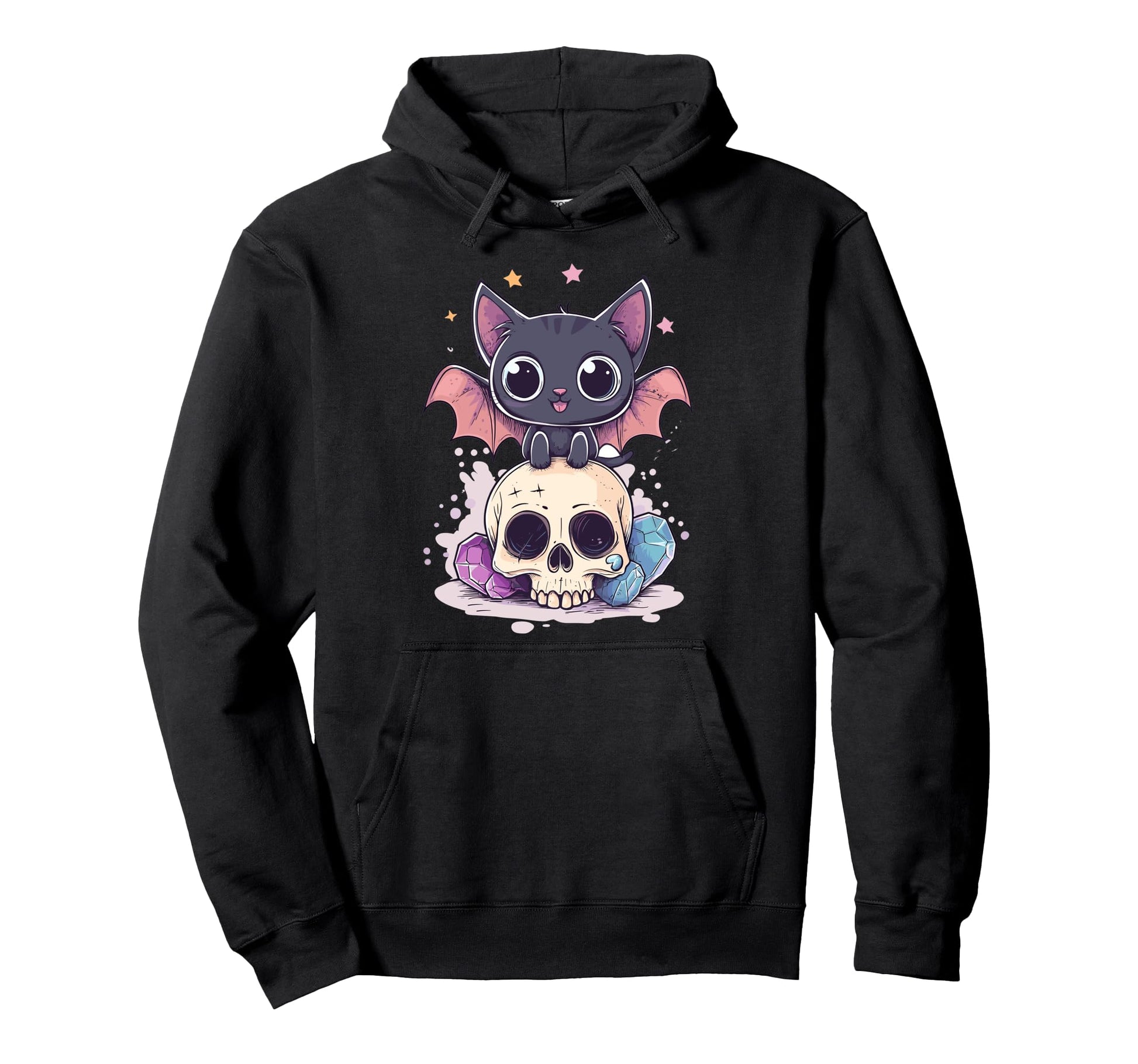 Pastel Goth Cat Bat Wings Skull Hoodie - Trendy Graphic Men Women - T-Shirt, Sweatshirt, Hoodie