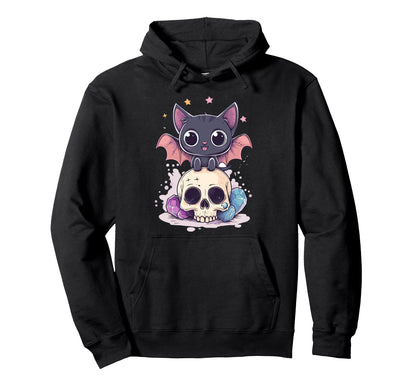 Pastel Goth Cat Bat Wings Skull Hoodie - Trendy Graphic Men Women - T-Shirt, Sweatshirt, Hoodie
