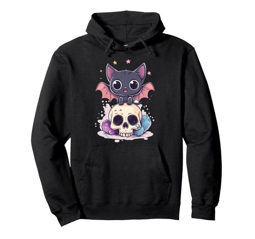 Pastel Goth Cat Bat Wings Skull Hoodie - Trendy Graphic Men Women - T-Shirt, Sweatshirt, Hoodie
