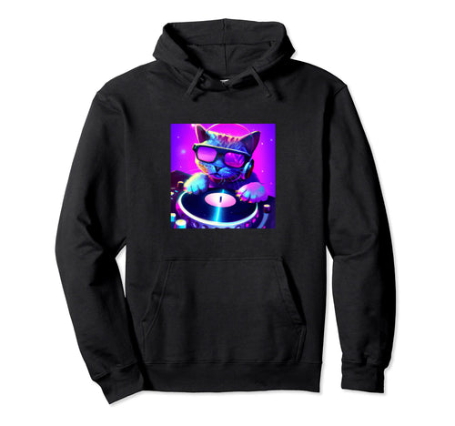 Cat Dj Vaporwave Aesthetic Animal Hoodie - Minimalist Print Unisex - T-Shirt, Sweatshirt, Hoodie