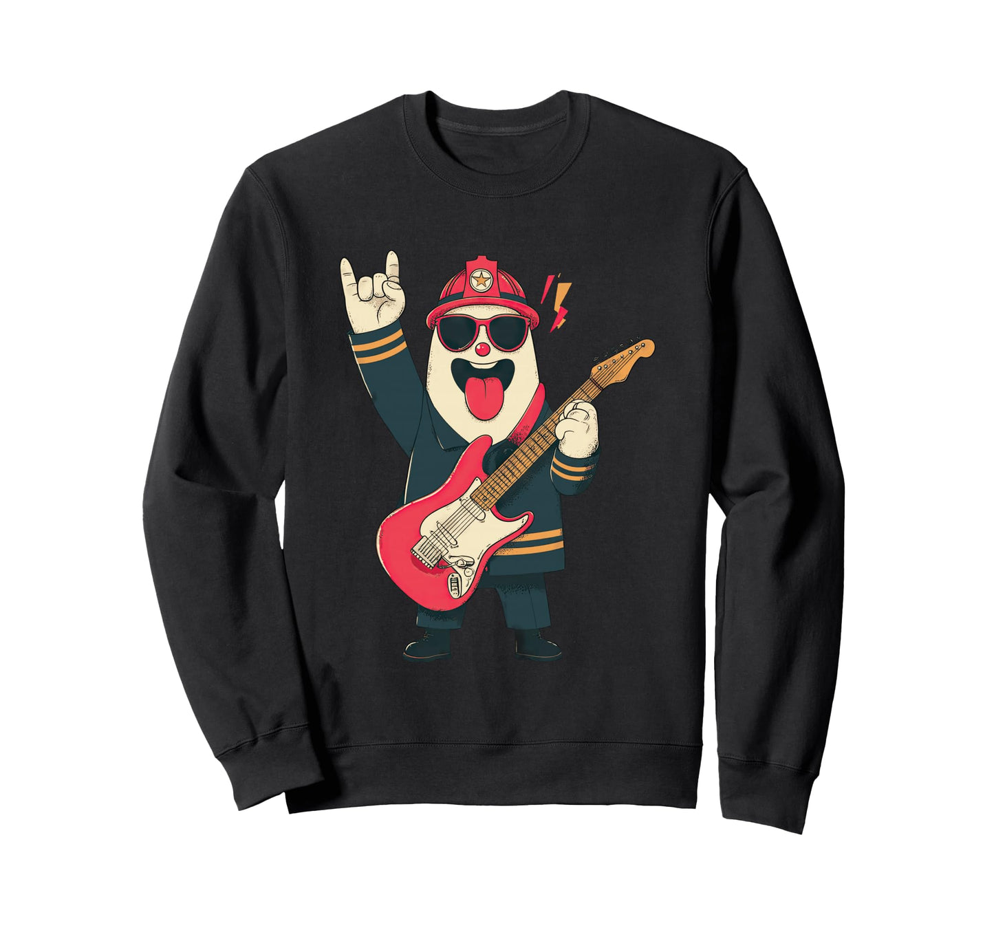 Funny Cartoon Firefighter Guitar Player Sweatshirt - Novelty Apparel Unisex - T-Shirt, Sweatshirt, Hoodie