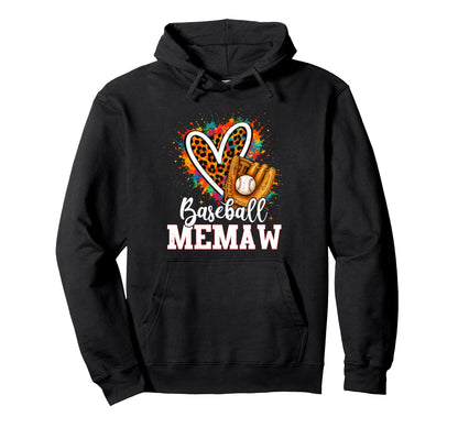 Baseball Memaw Leopard Heart Colorful Hoodie - Unique Graphic Men Women - T-Shirt, Sweatshirt, Hoodie
