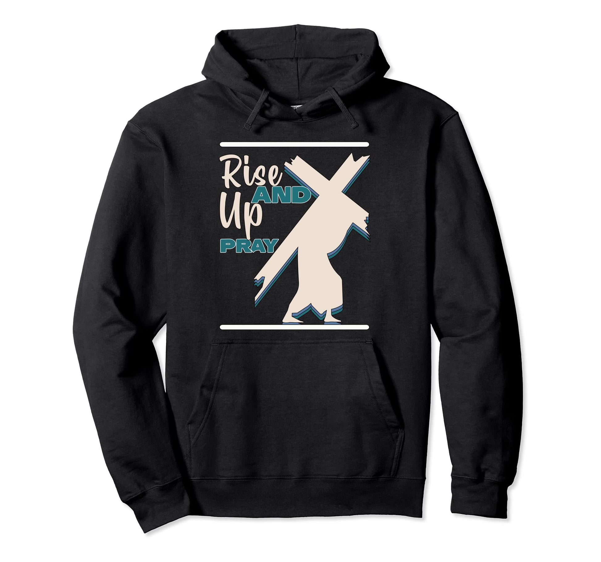 Happy Rise Up And Pray Boho Religious Hoodie - Minimalist Print Men Women - T-Shirt, Sweatshirt, Hoodie