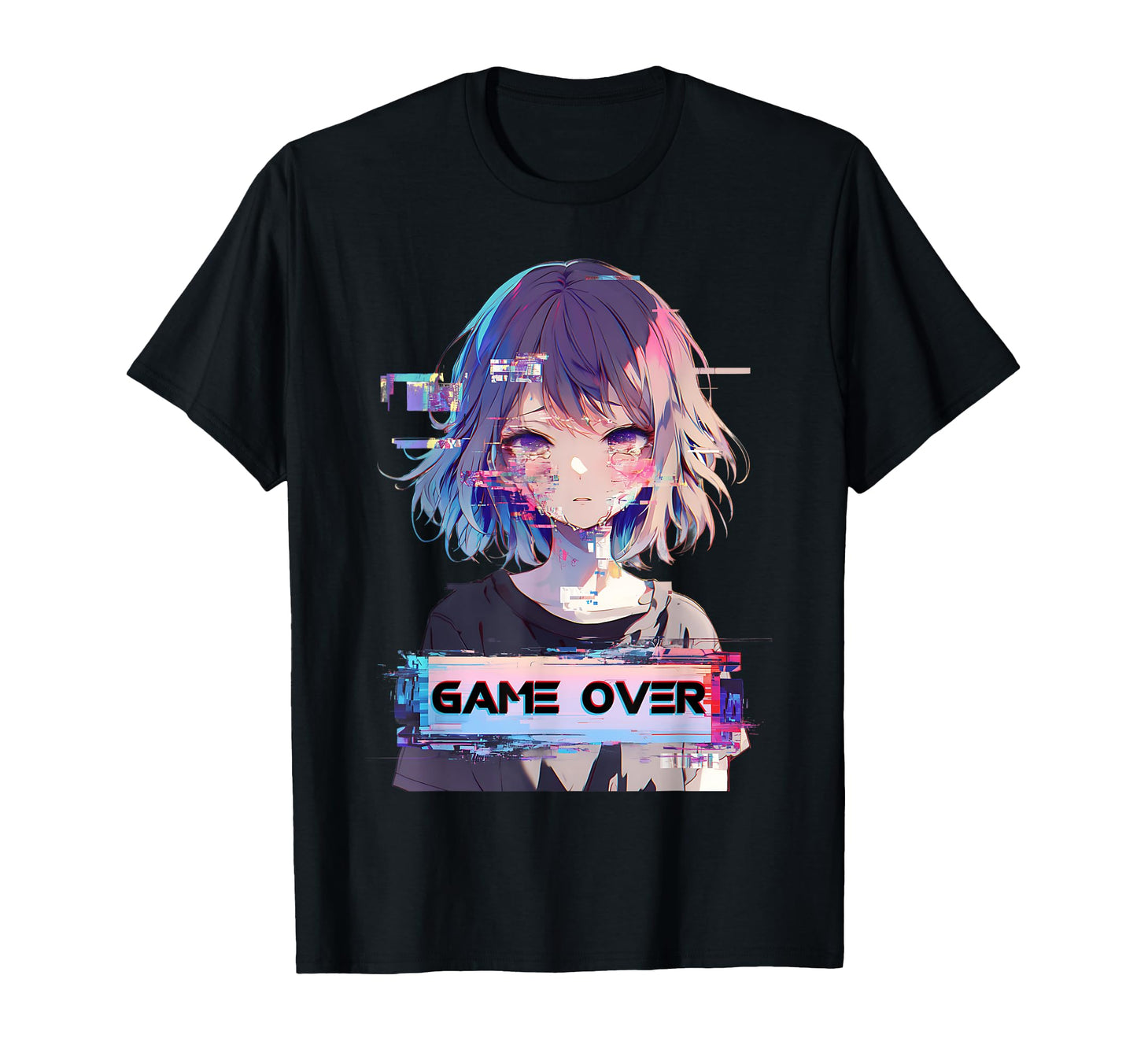 Game Over Sad Anime Vaporwave Glitch T-Shirt - Casual Everyday Wear Unisex - T-Shirt, Sweatshirt, Hoodie