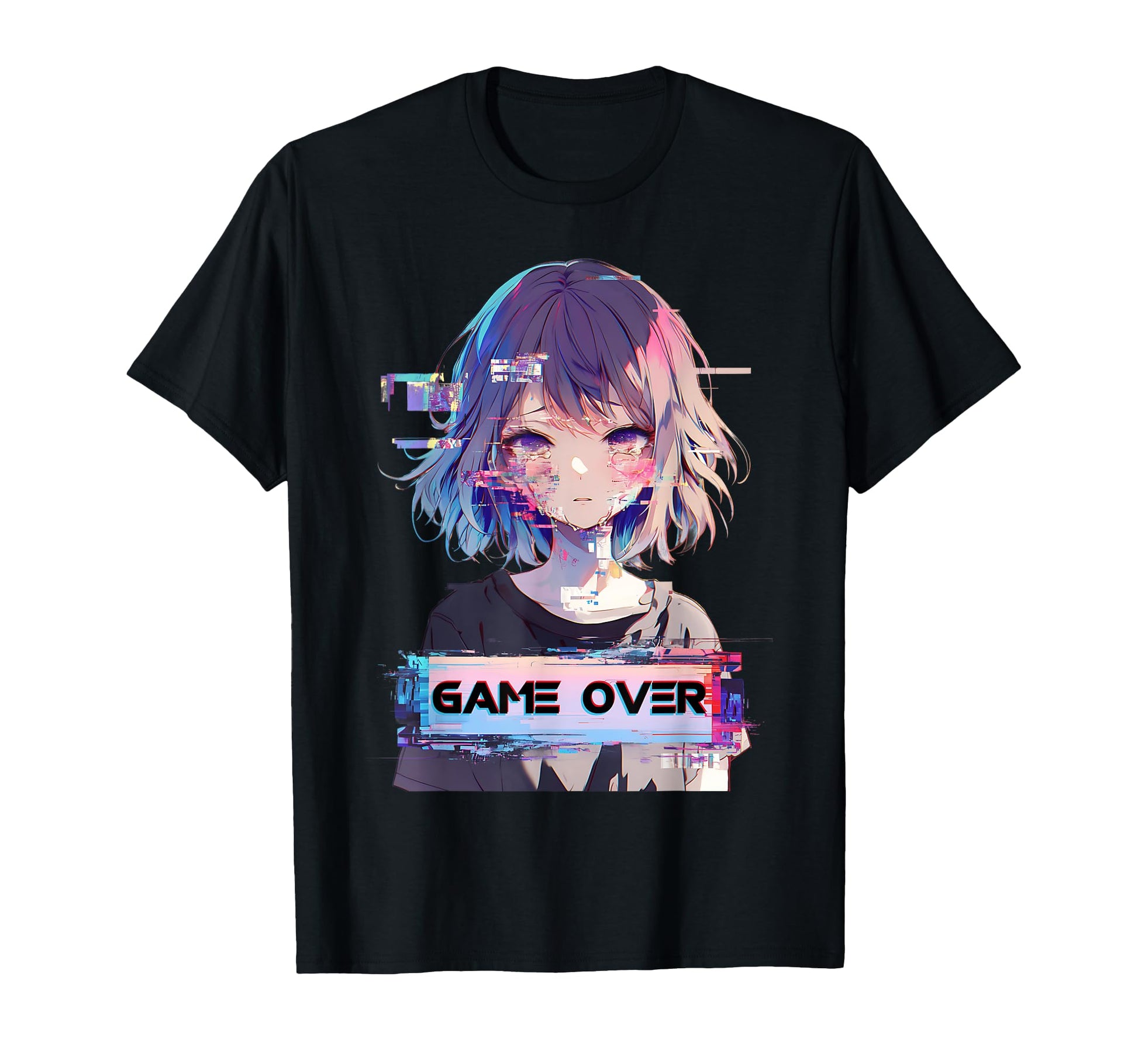 Game Over Sad Anime Vaporwave Glitch T-Shirt - Casual Everyday Wear Unisex - T-Shirt, Sweatshirt, Hoodie