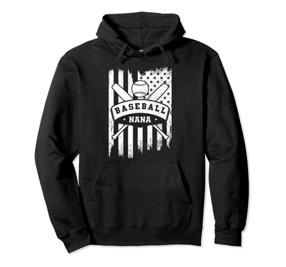 Baseball Nana Usa American Flag Hoodie - Casual Everyday Wear for Adults - T-Shirt, Sweatshirt, Hoodie