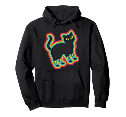 Black Cat Rainbow Outline Cat Patch Hoodie - Fun Novelty Design Men Women - T-Shirt, Sweatshirt, Hoodie