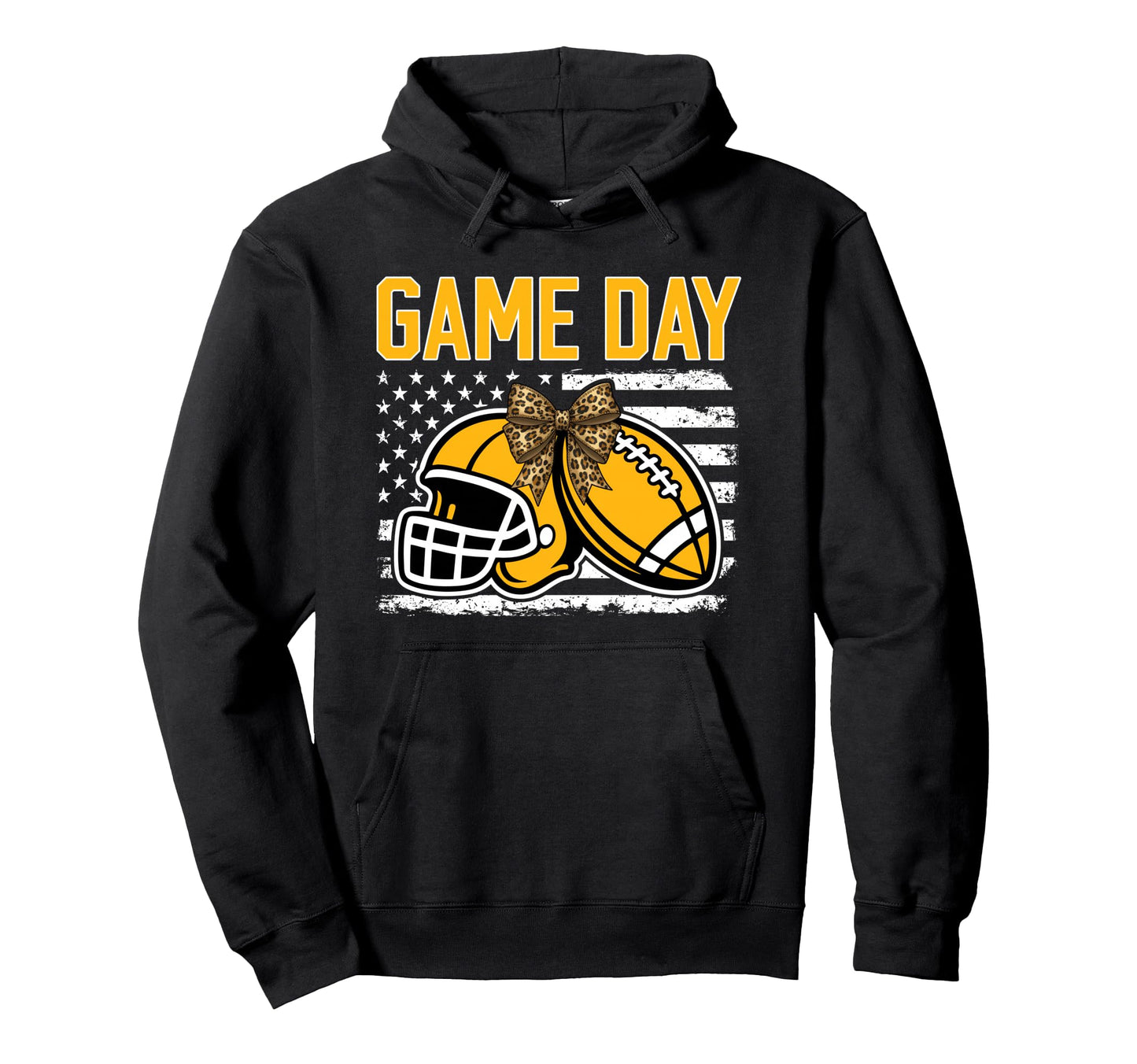 Game Day Football Bow Yellow Mom Mama Hoodie - Streetwear Style Unisex - T-Shirt, Sweatshirt, Hoodie