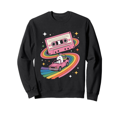 Unicorn Driving Car Cassette Sweatshirt - Novelty Apparel Men Women - T-Shirt, Sweatshirt, Hoodie