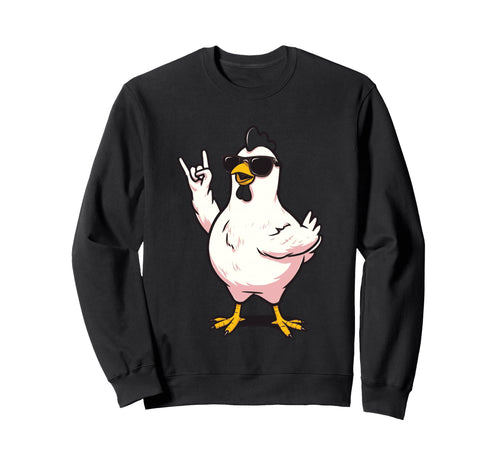 Funny Chicken Rock And Roll Bird Sweatshirt - Streetwear Style Men Women - T-Shirt, Sweatshirt, Hoodie