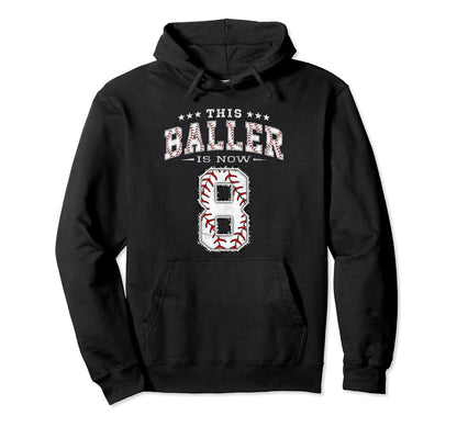 8 Years Old Birthday Baseball Theme Hoodie - Custom Art Print for Adults - T-Shirt, Sweatshirt, Hoodie