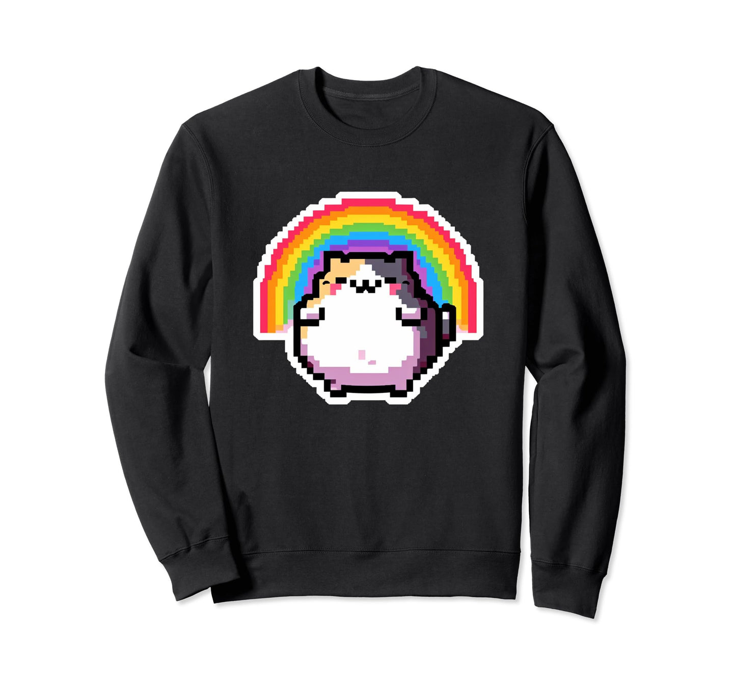 8Bit Pixel Cat And Rainbow Sweatshirt - Casual Everyday Wear Men Women - T-Shirt, Sweatshirt, Hoodie