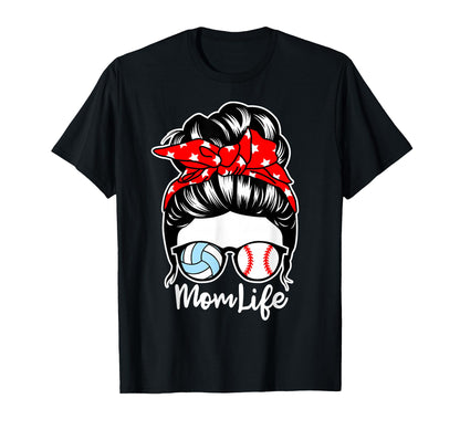 Mom Life Messy Bun Hair Baseball T-Shirt - Minimalist Print Unisex - T-Shirt, Sweatshirt, Hoodie