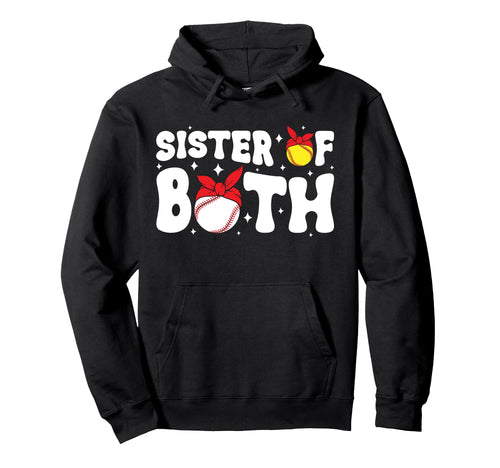 Sister Both Groovy Softball Baseball Hoodie - Minimalist Print Men Women - T-Shirt, Sweatshirt, Hoodie