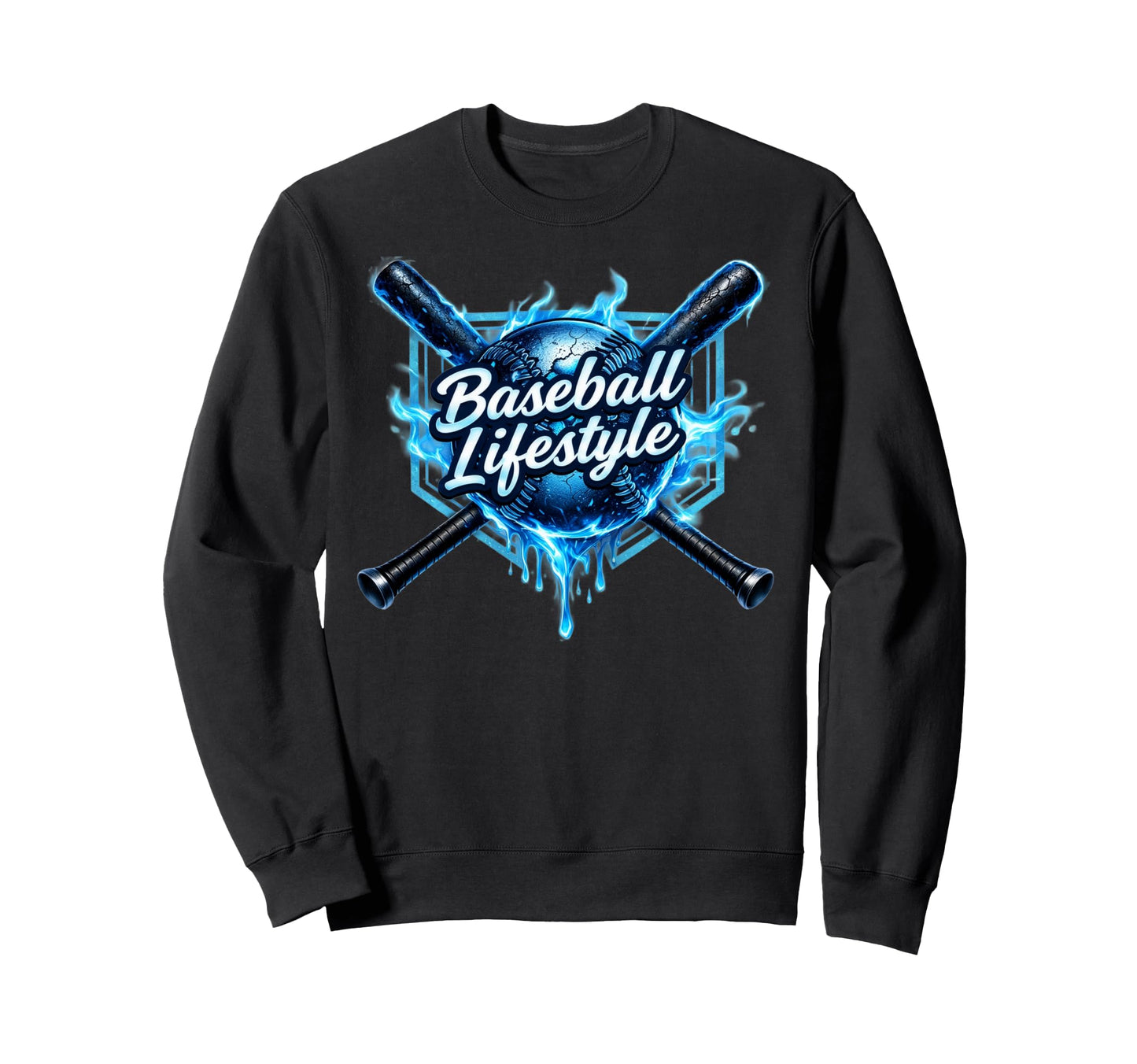 Baseball Lifestyle Blue Flame Sweatshirt - Casual Everyday Wear Men Women - T-Shirt, Sweatshirt, Hoodie