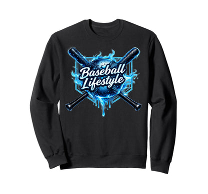 Baseball Lifestyle Blue Flame Sweatshirt - Casual Everyday Wear Men Women - T-Shirt, Sweatshirt, Hoodie