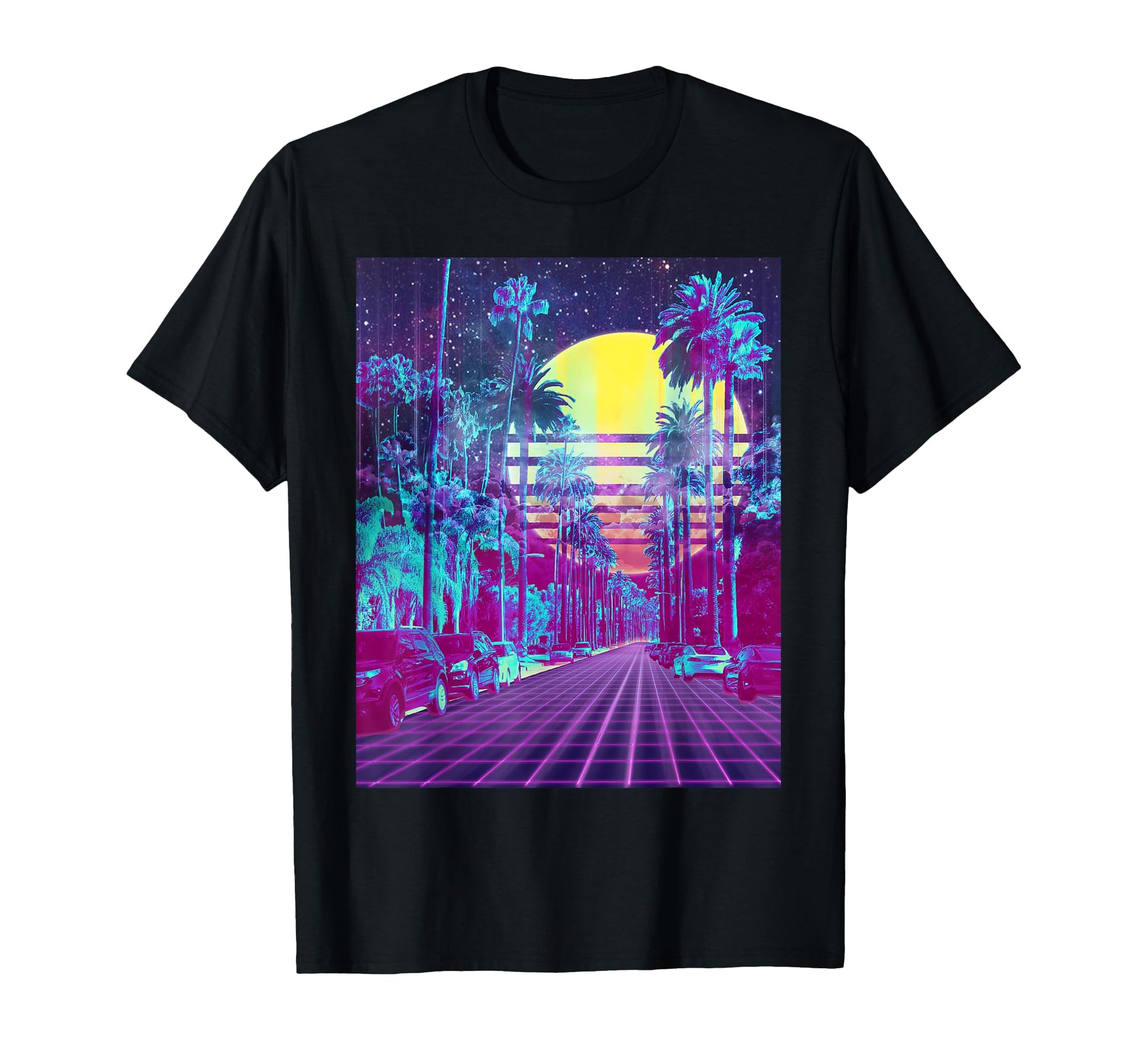 Beverly Hill Retrowave Split Sunset T-Shirt - Graphic Print for Adults - T-Shirt, Sweatshirt, Hoodie