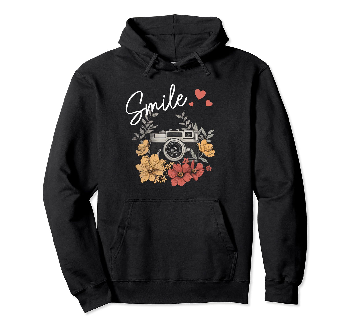 Photographer Smile Camera Flowers Hoodie - Aesthetic Graphic Unisex - T-Shirt, Sweatshirt, Hoodie