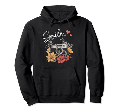 Photographer Smile Camera Flowers Hoodie - Aesthetic Graphic Unisex - T-Shirt, Sweatshirt, Hoodie