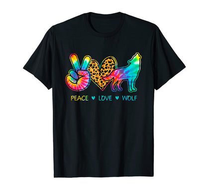 Peace Love Wolf Tie Dye T-Shirt - Custom Art Print Unisex - T-Shirt, Sweatshirt, Hoodie