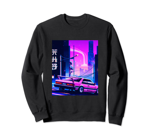 Vaporwave Car Synthwave City Sweatshirt - Graphic Print Men Women - T-Shirt, Sweatshirt, Hoodie