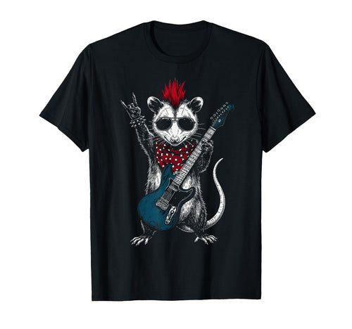 Funny Opossum Playing Guitar Usa T-Shirt - Unique Graphic for Adults - T-Shirt, Sweatshirt, Hoodie