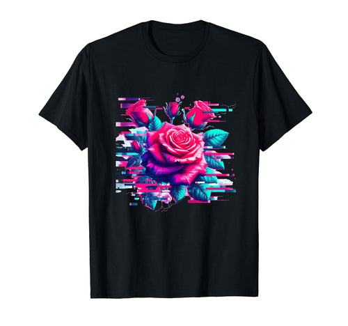 Rose Glitch Art Vaporwave Aesthetic T-Shirt - Streetwear Style Men Women - T-Shirt, Sweatshirt, Hoodie