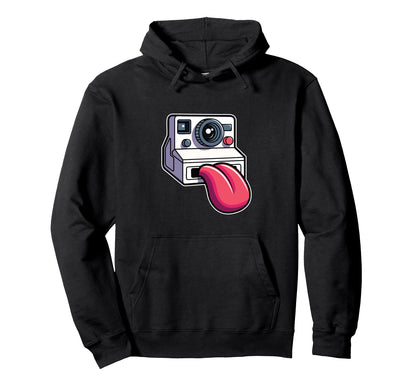Instant Camera Tongue Out Funny Hoodie - Graphic Print for Adults - T-Shirt, Sweatshirt, Hoodie