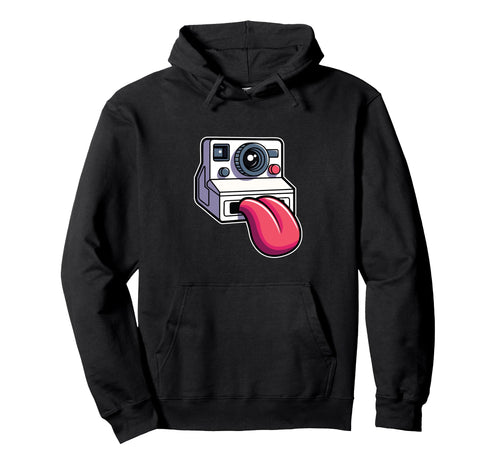 Instant Camera Tongue Out Funny Hoodie - Graphic Print for Adults - T-Shirt, Sweatshirt, Hoodie