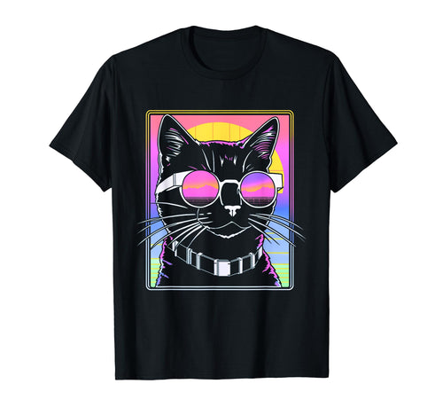 80S Vaporwave Aesthetics Cat T-Shirt - Novelty Apparel Unisex - T-Shirt, Sweatshirt, Hoodie