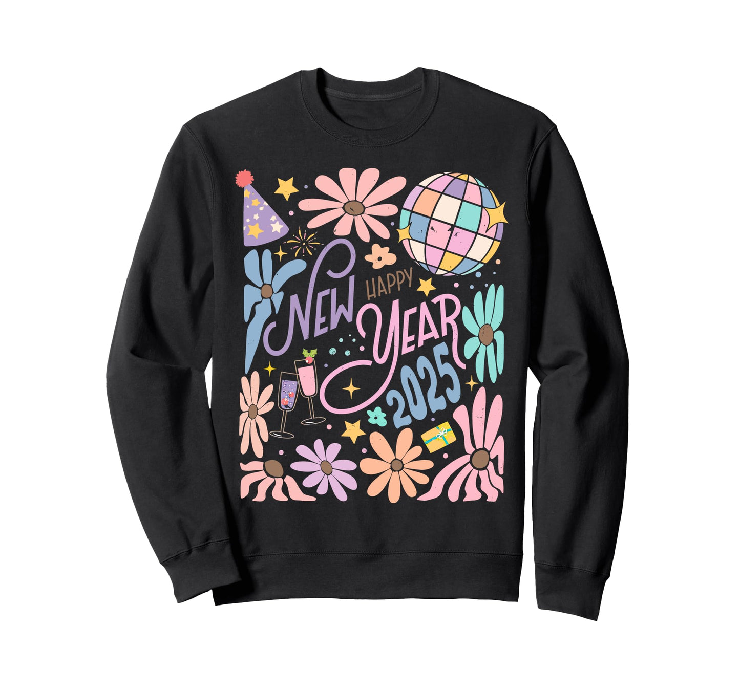 Boho Happy New Year 2025 New Year New Me Sweatshirt - Unique Graphic Unisex - T-Shirt, Sweatshirt, Hoodie