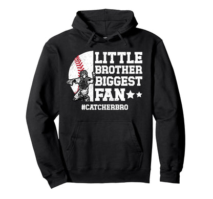 Little Brother Baseball Catcher Hoodie - Fun Novelty Design for Adults - T-Shirt, Sweatshirt, Hoodie